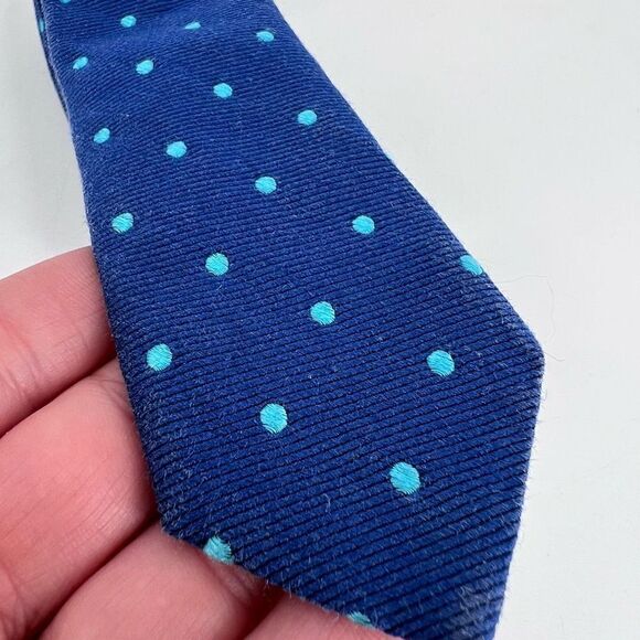 Co-op Mens Navy Blue with Mint Polka Dots Patterned Silk Skinny Necktie One Size - Picture 10 of 10